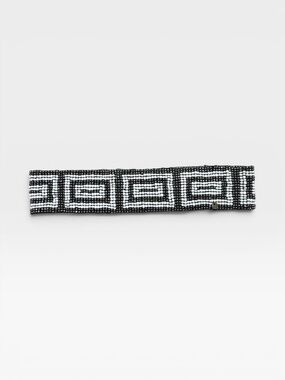 Anthropologie Cocobelle Stretch Glass Bead Belt Ivory & Gunmetal 28" Elastic OS